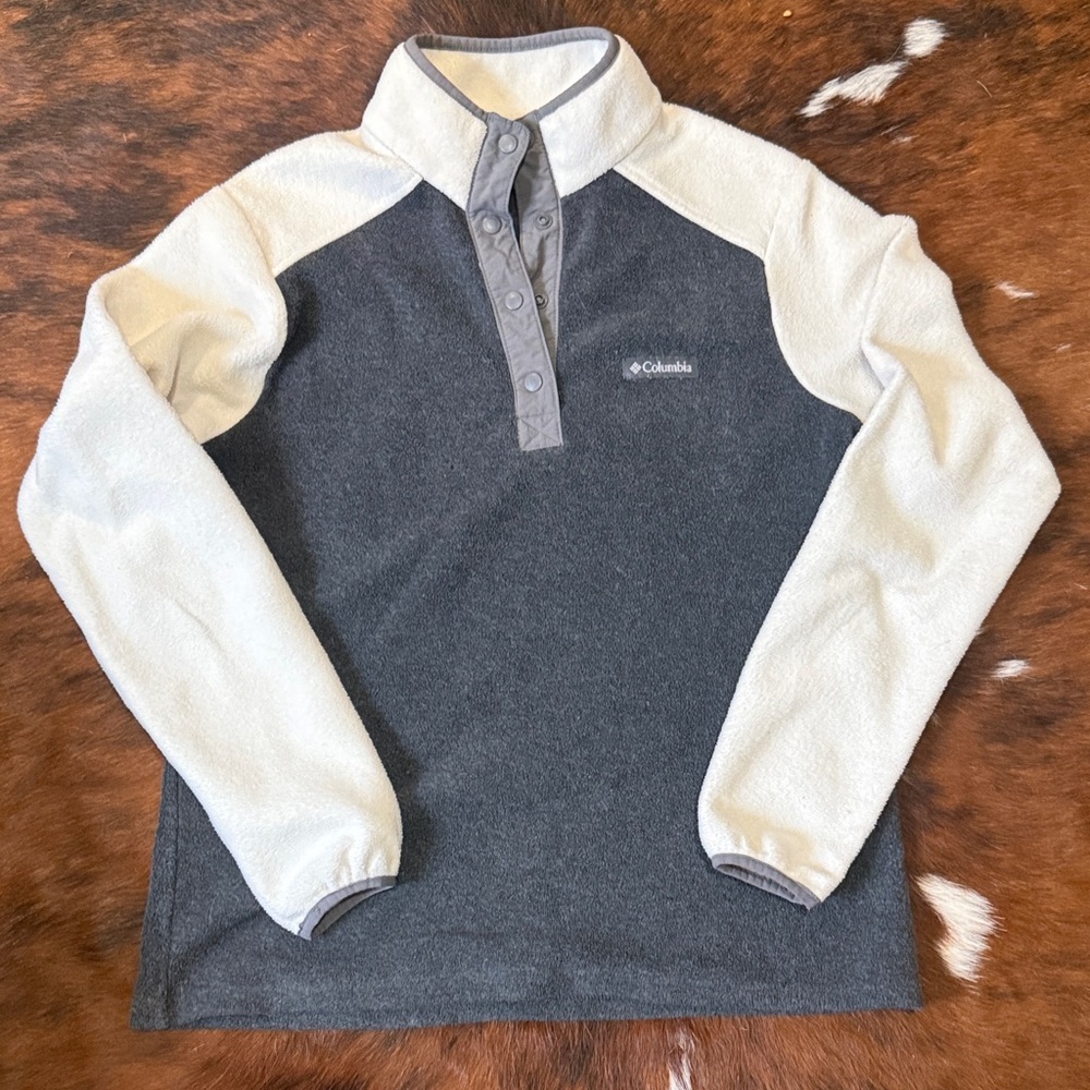 Columbia Two-Tone Gray and White Fleece 1/4 Snap Pullover Size Med